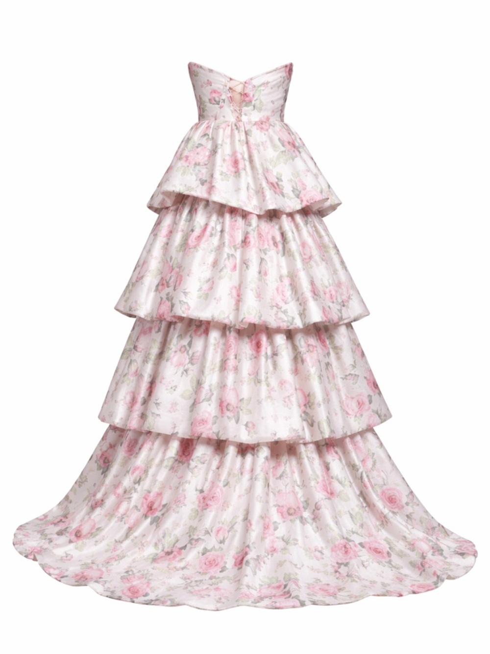 Colors Couture Pink Floral Mikado Strapless Tiered Slit Gown 4 NWT Cottagecore - Picture 2 of 6
